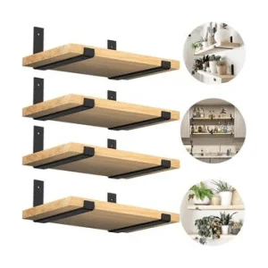 Kit 4 Prateleiras 80x15 Industrial Madeira Maciça e Mão Francesas Decoração